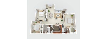a 3d floor plan of a house with bedrooms and a living room