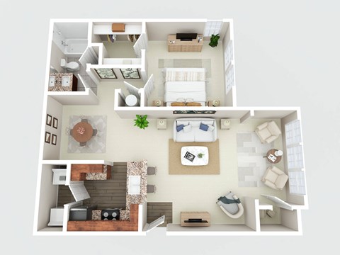 a 3d drawing of a house with a bedroom and living room