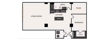 a blueprint of a floor plan of a living room and a kitchen