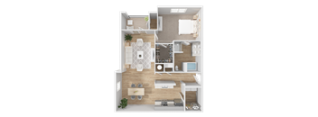 the interior of a 1 bedroom apartment is shown with a wood floor