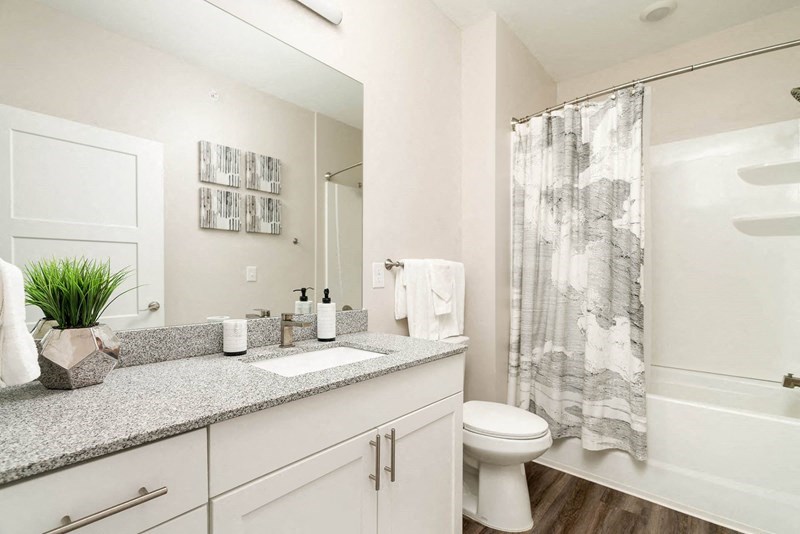 a bathroom with a shower and a sink and a toilet