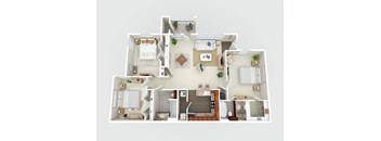 3d floor plan of a 1 bedroom apartment