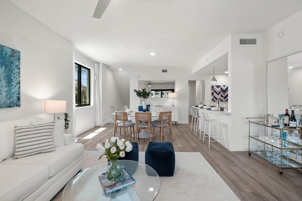 a living room with a couch and a table