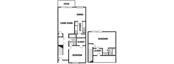 a floor plan of a living room and dining room with a bedroom and a closet