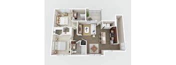 3d floor plan of a house with bedroom and living room