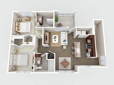 3d floor plan of a house with bedroom and living room