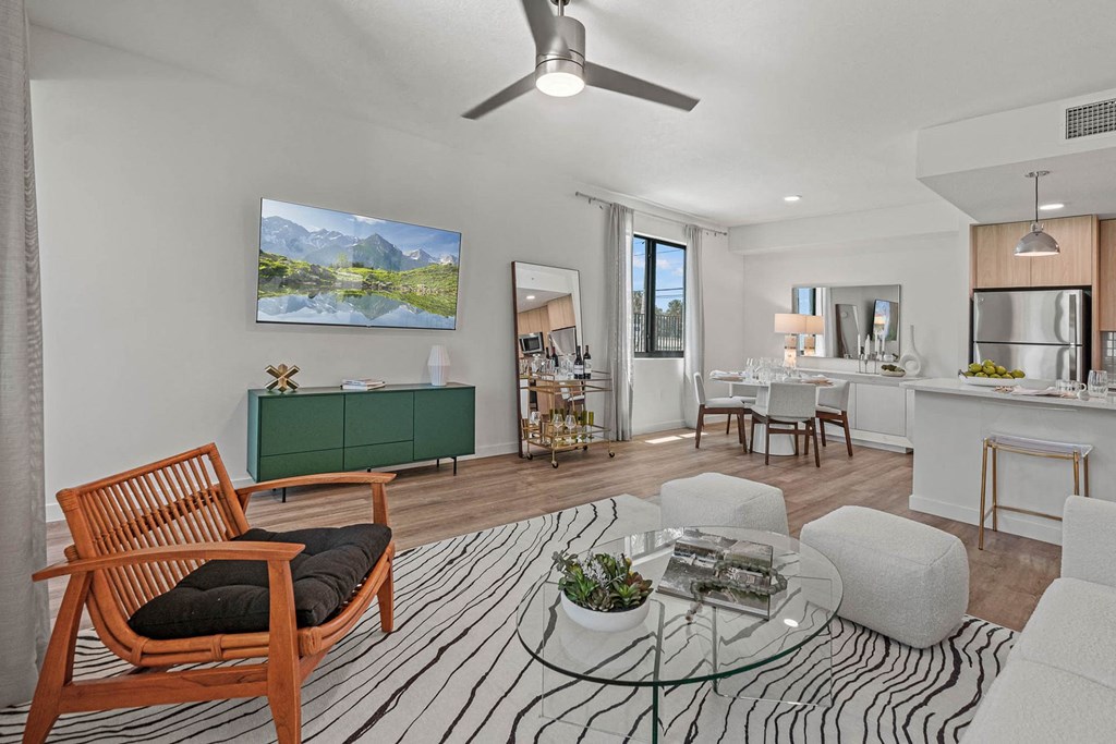 a living room with a couch and a table