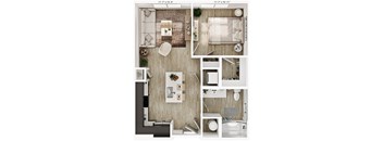 a 3d floor plan of a bedroom with a bathroom