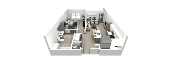 a 3d floor plan of a living room and dining room