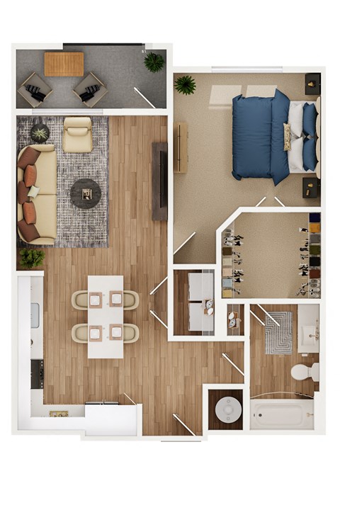 a stylized drawing of a living room with a wood floor