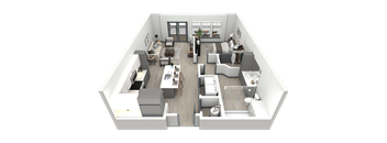 a 3d floor plan of a house with a bedroom and a living room