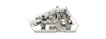 a 3d floor plan of a bedroom and living room