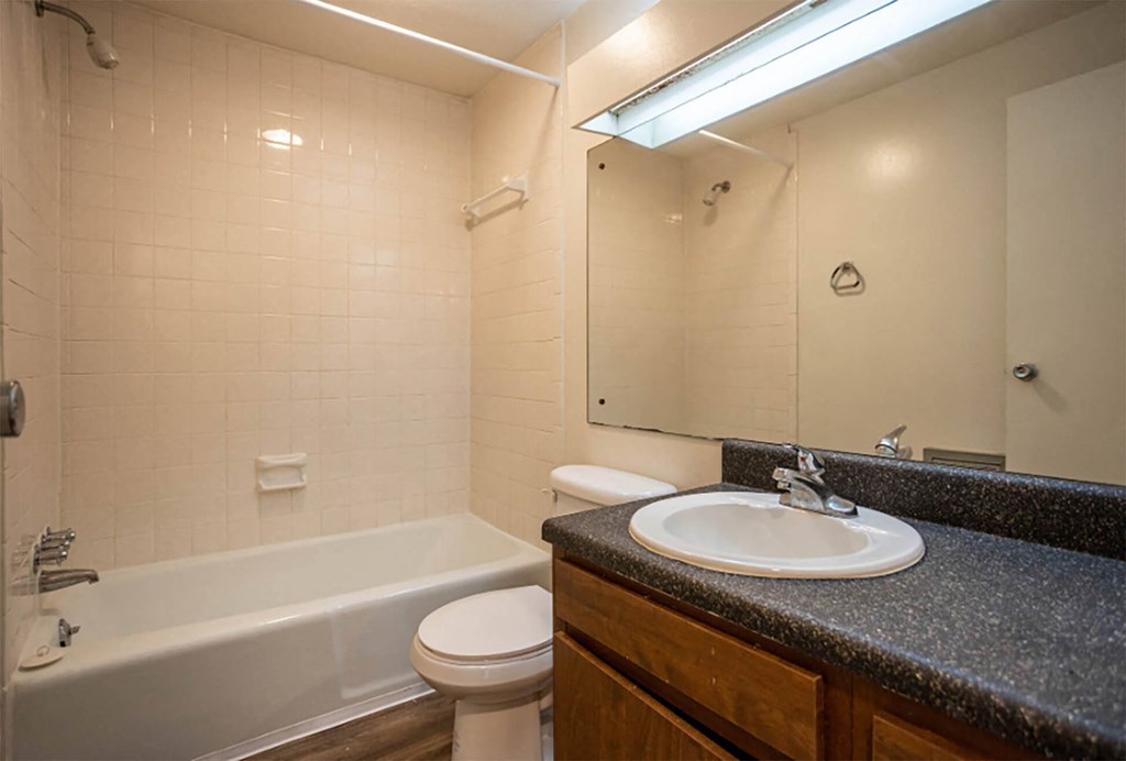a bathroom with a sink toilet and bathtub