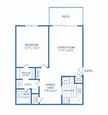 a blueprint of an open floor plan with bedrooms and baths