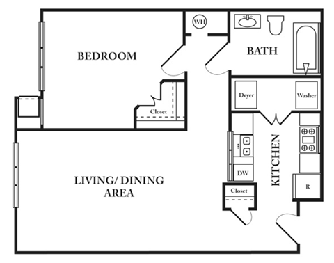 a floor plan of a house with a bedroom and a living room