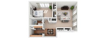 a bedroom with a bed and a dresser in a room