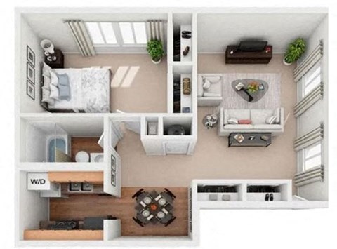 a bedroom with a bed and a dresser in a room