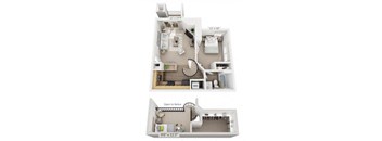 a 2 bedroom floor plan with a bathroom and a balcony