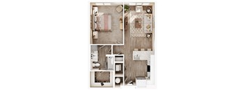 a 3d rendering of a bedroom with a bathroom and a living room