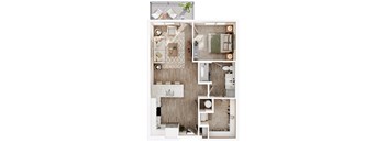 a 1 bedroom floor plan with a bathroom and a bedroom