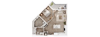 a stylized floor plan of a 1 bedroom apartment