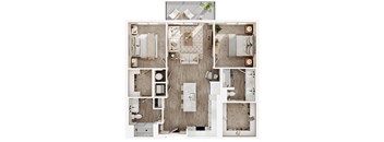 a 2 bedroom floor plan with a bathroom and a living room