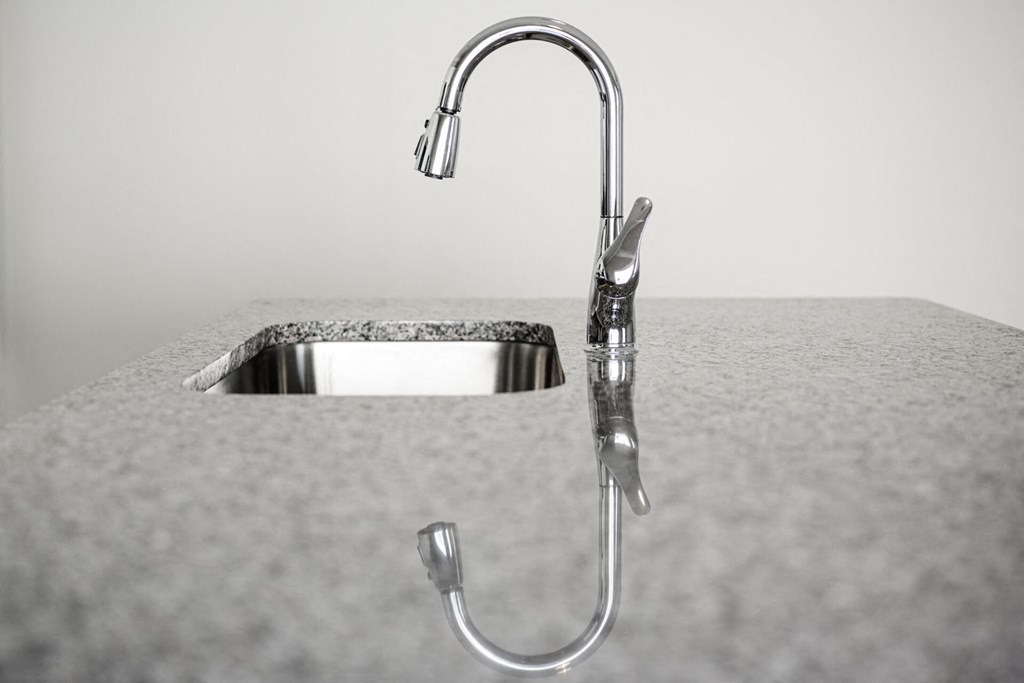 a close up of a kitchen sink and a faucet