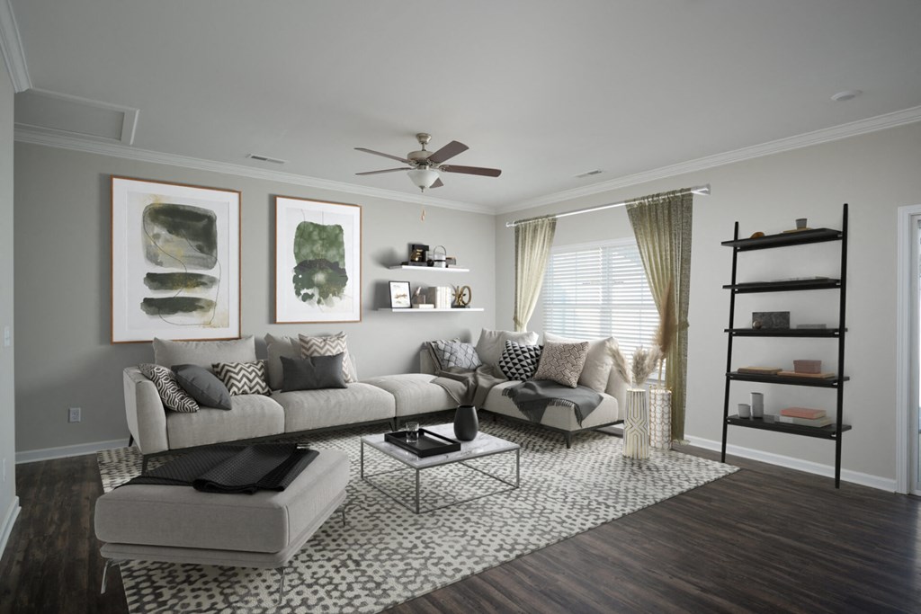 a living room with a couch and a coffee table