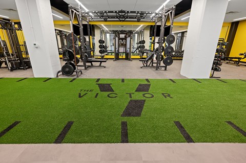 a view of the fitness floor at the victory