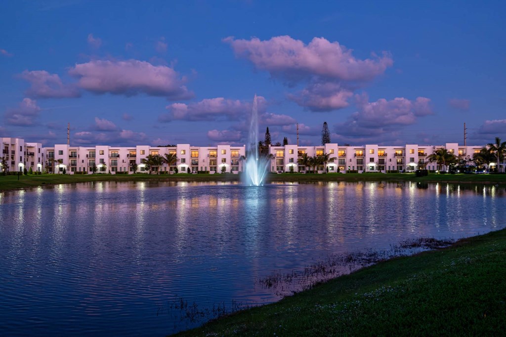 Lake With Fountain at Altis Blue Lake, Florida