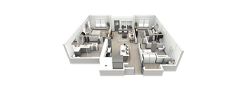 3d floor plan of a living room and dining room