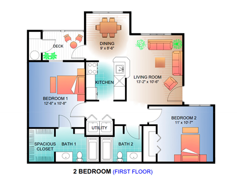 a floor plan of a house with bedrooms and a baths