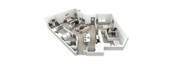 3d floor plan of a living room with a bedroom
