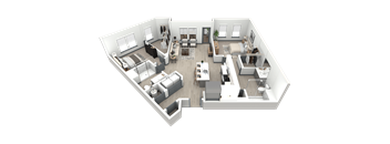 a 3d floor plan of a house with a bedroom and a living room