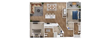 the floor plan of a living room with a dining room and a bedroom