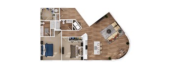 a floor plan of a house with a bedroom and a living room