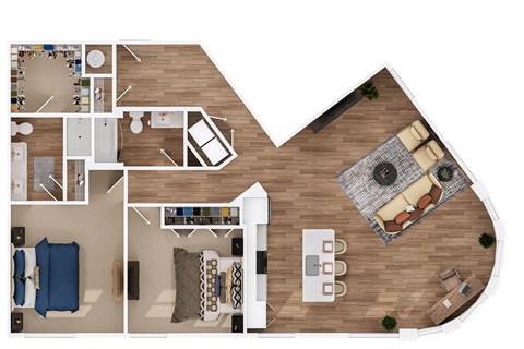 a floor plan of a house with a bedroom and a living room