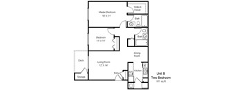 A drawing of a floor plan for a two bedroom apartment.