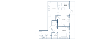 a floor plan of a 1 bedroom floor plan with a closet and an office