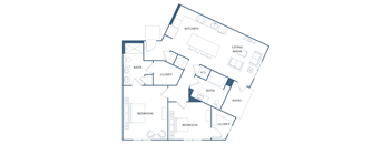 a floor plan of a bedroom apartment with an open floor plan