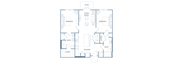 a floor plan of a bedroom apartment with an open floor plan
