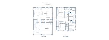 A floor plan of a two-story house with labeled rooms.
