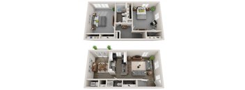 a stylized floor plan of a two bedroom apartment