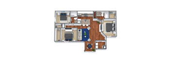 a 3d floor plan of a house with a bedroom and a living room
