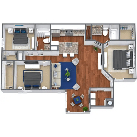 a 3d floor plan of a house with a bedroom and a living room