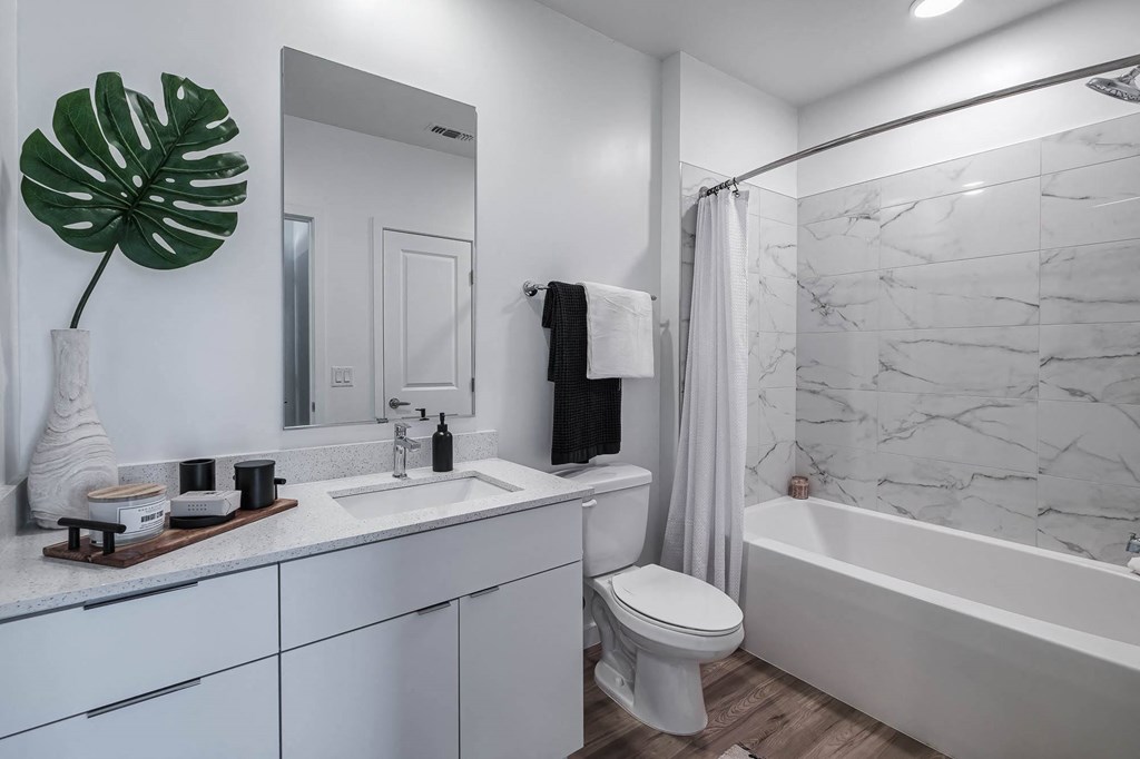 a bathroom with a sink toilet and a shower