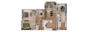 a 3d drawing of the roommates roommates floor plan