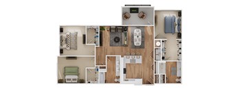 a 3d floor plan of a home with a bedroom and a living room