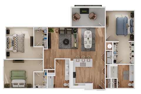 a 3d floor plan of a home with a bedroom and a living room