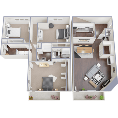 a floor plan of a 3 bedroom apartment